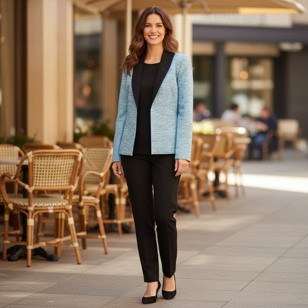 Kasper Career Blazer Jacket Women's 6 P Blue Shimmer Fitted Lined Long Sleeve
